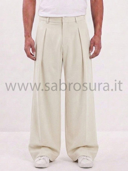 Pantalone pinces beige wide leg