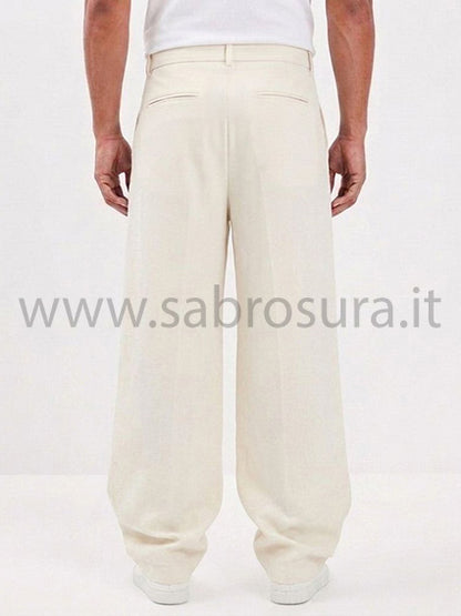 Pantalone pinces beige wide leg