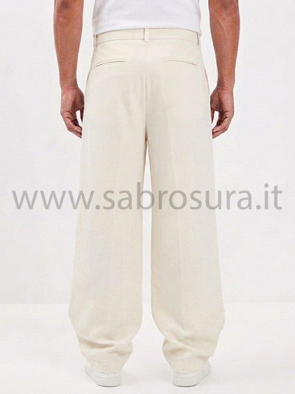 Pantalone pinces beige wide leg