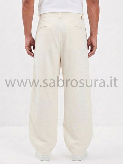 Pantalone pinces sfondo piega beige wide leg