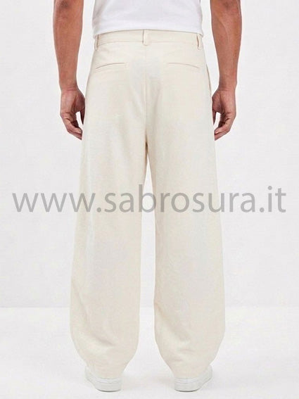 Pantalone pinces sfondo piega beige wide leg