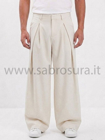 Pantalone pinces sfondo piega beige wide leg
