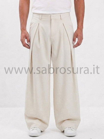 Pantalone pinces sfondo piega beige wide leg