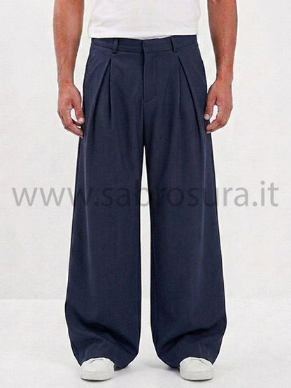 Pantalone pinces sfondo piega blu wide leg