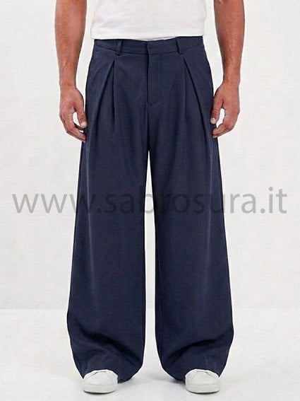Pantalone pinces sfondo piega blu wide leg