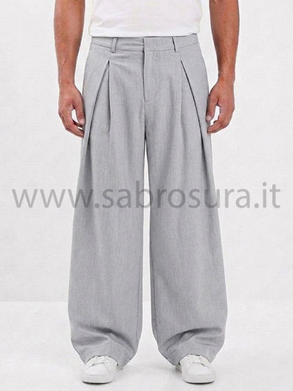 Pantalone pinces sfondo piega grigio wide leg
