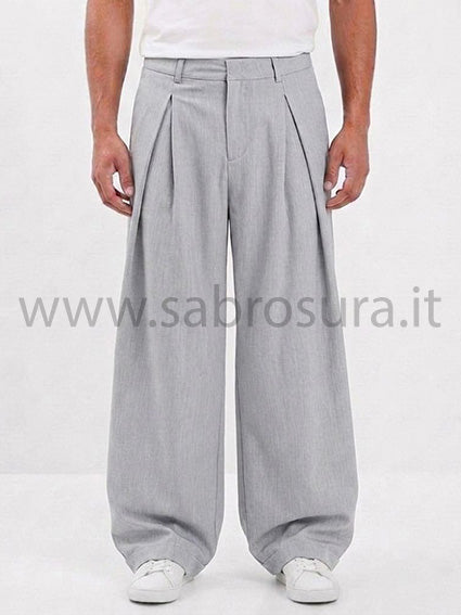 Pantalone pinces sfondo piega grigio wide leg