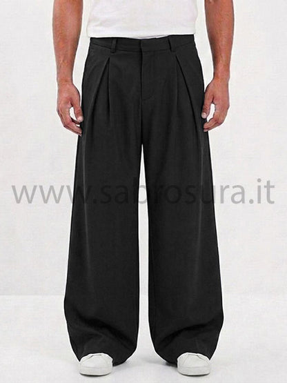 Pantalone pinces sfondo piega nero wide leg