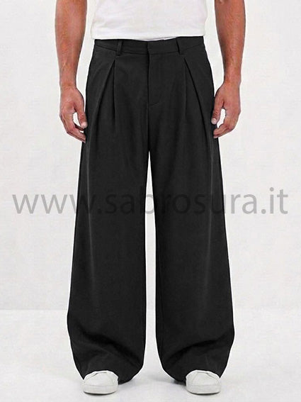 Pantalone pinces sfondo piega nero wide leg