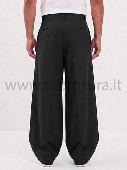 Pantalone pinces sfondo piega nero wide leg